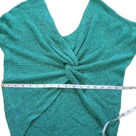 Moon & Madison Green Off The Shoulder Twist Front Sweater - Picture 8 of 10